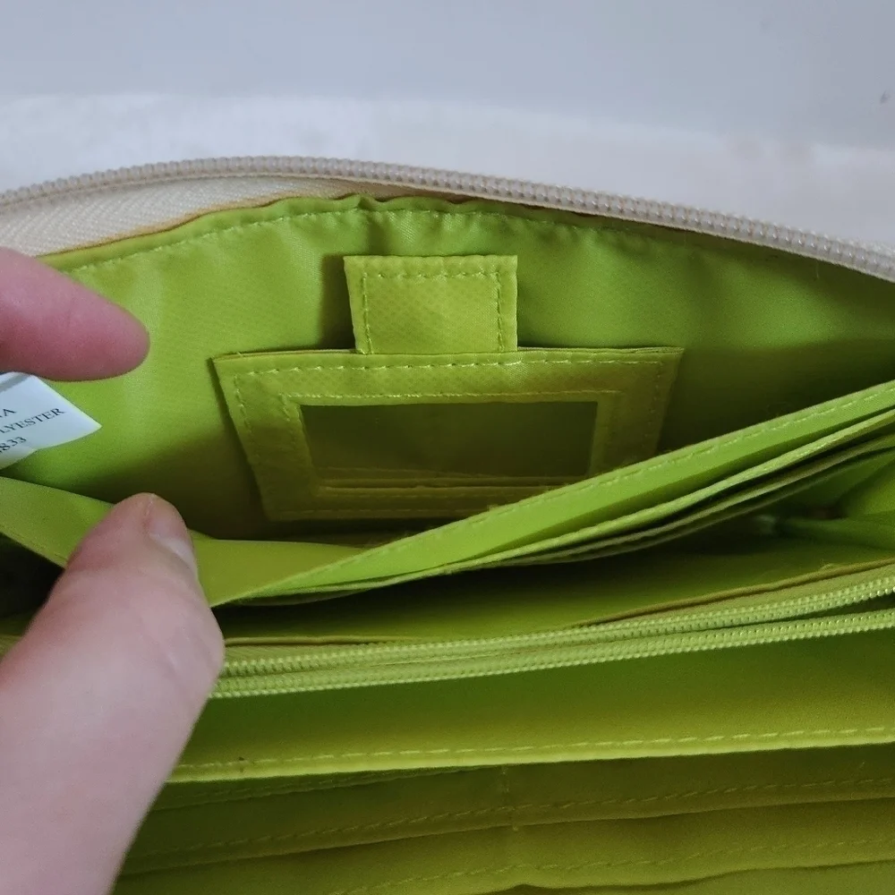 Lily Bloom Forest Owl Fox Porcupine Tan Green Zip Around Wallet